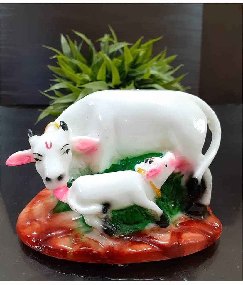 AFTERSTITCH cow baby idol statue for car deshboard home office decor vastu Showpiece 9 cm (Pack of 1) view 2