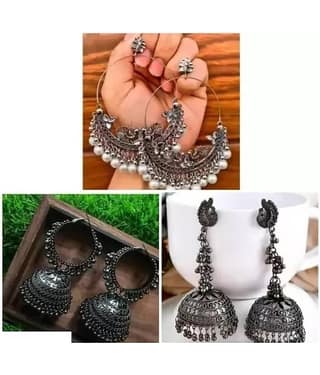 Samridhi DC Silver Drop Earrings ( Pack of 3 )
