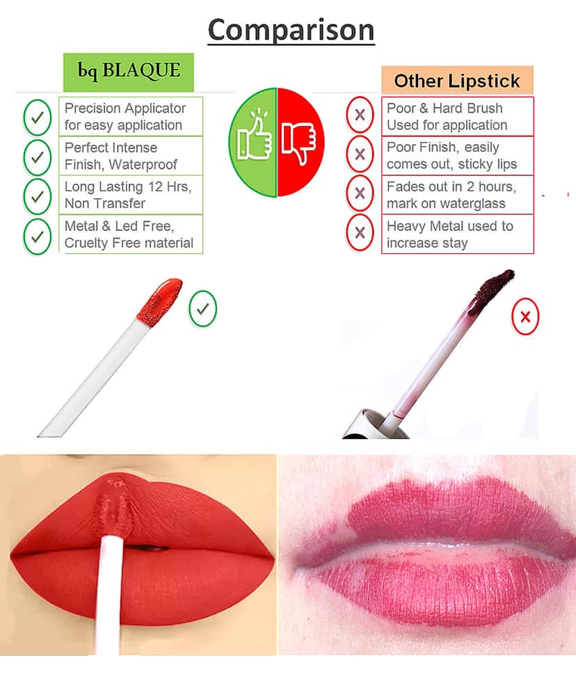 bq BLAQUE Matte Liquid Lipstick Combo of 3 Lip Color 4ml each, Waterproof - Ruby Red, Dark Pinkish Red, Light Nude Brown view 2
