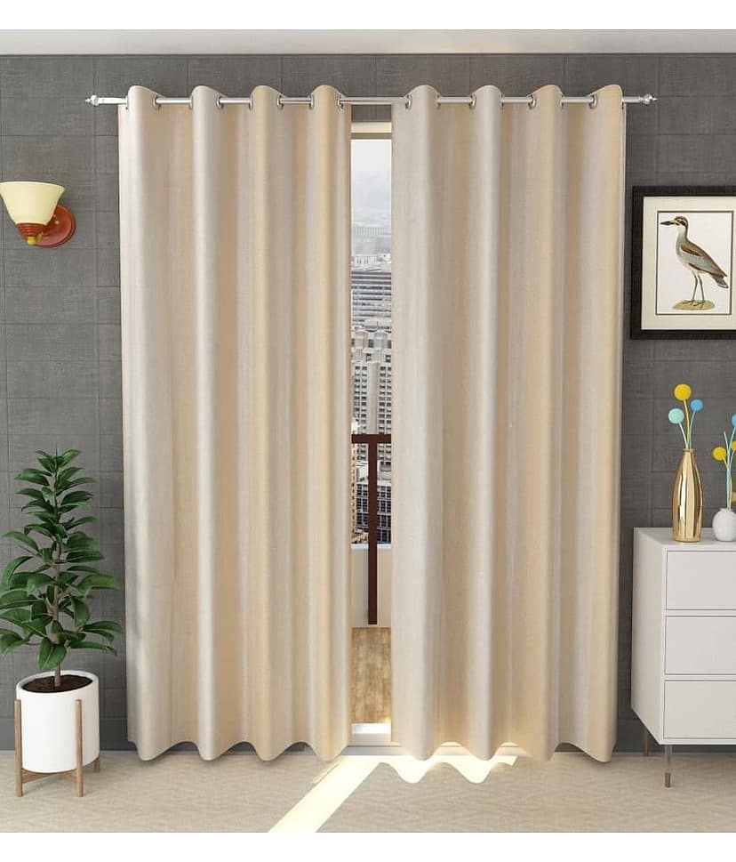 Panipat Textile Hub Solid Semi-Transparent Eyelet Door Curtain 7 ft Pack of 2 -Cream