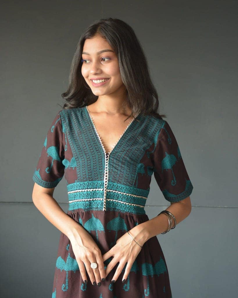 Anokhi Brown Bagh Print Frock style Cotton Kurta For Women view 2