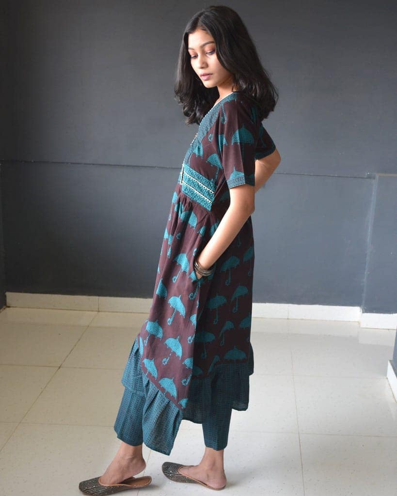 Anokhi Brown Bagh Print Frock style Cotton Kurta For Women view 5