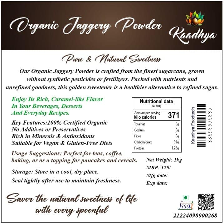 "Kaadhya Organic Jaggery Powder - 100% Natural, Unrefined, Vegan Sweetener" Pack of 2 view 4