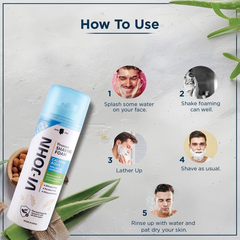 VI-JOHN Calming Aqua Shave Foam for Soothing Shave With Aloe vera & Oatmeal Protein (200 g) view 3