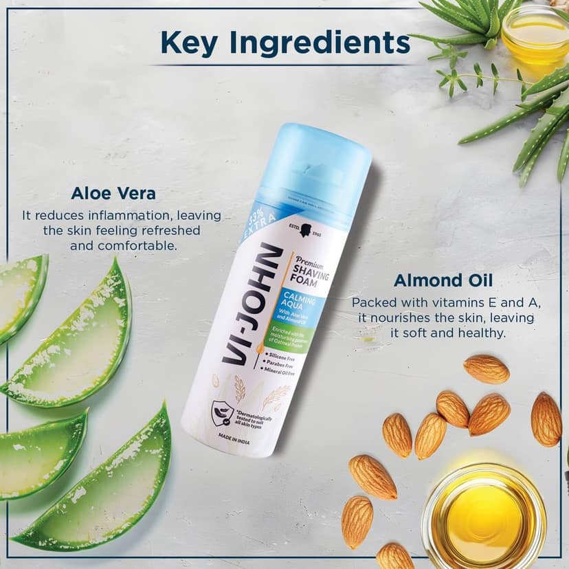 VI-JOHN Calming Aqua Shave Foam for Soothing Shave With Aloe vera & Oatmeal Protein (200 g) view 4