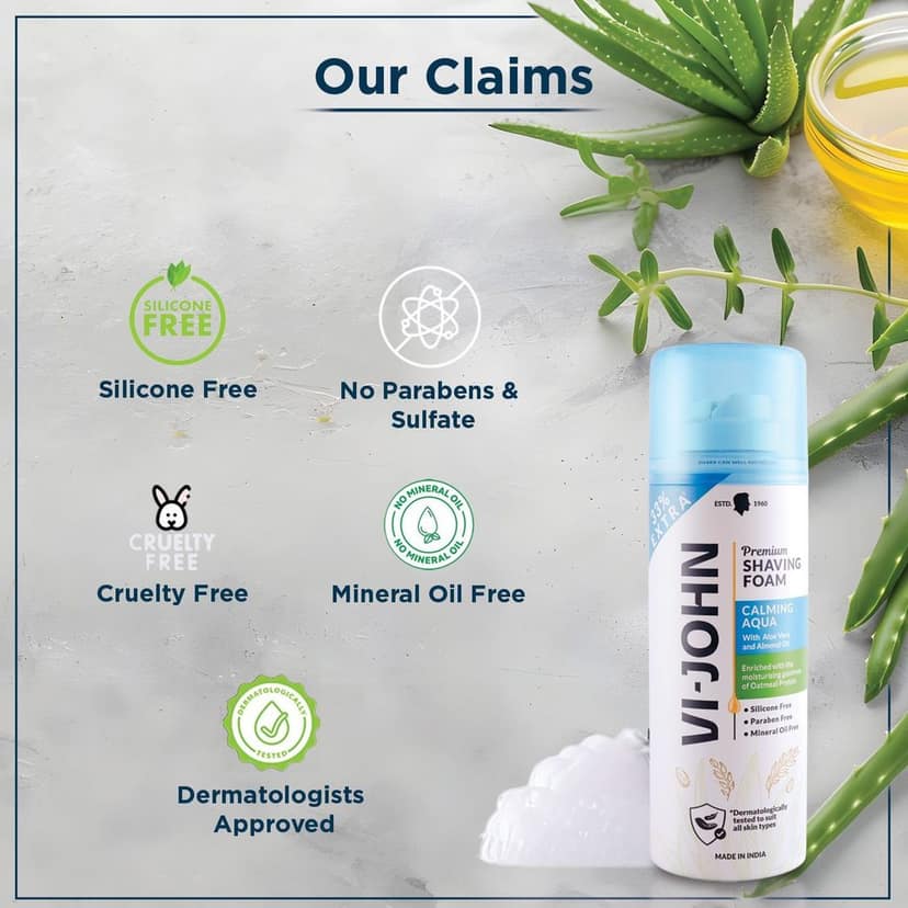 VI-JOHN Calming Aqua Shave Foam for Soothing Shave With Aloe vera & Oatmeal Protein (200 g) view 5