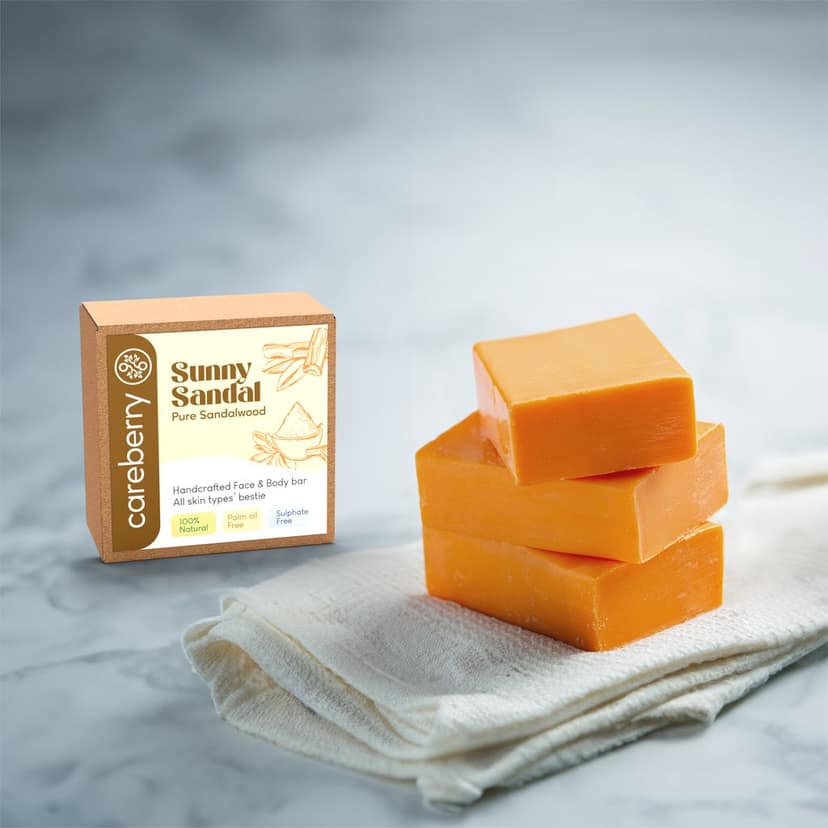 Careberry's Sunny Sandal Brightening Handcrafted Face & Body Bar | Illuminate with Sandalwood Secrets 100gm view 3