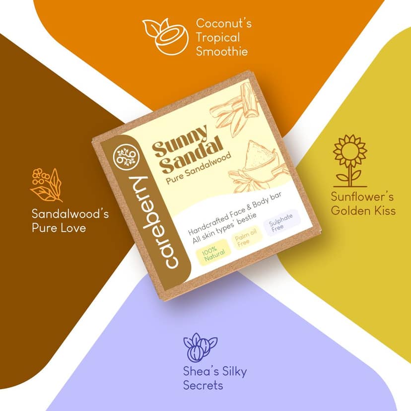 Careberry's Sunny Sandal Brightening Handcrafted Face & Body Bar | Illuminate with Sandalwood Secrets 100gm view 5