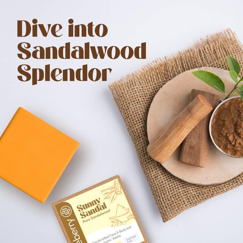 Careberry's Sunny Sandal Brightening Handcrafted Face & Body Bar | Illuminate with Sandalwood Secrets 100gm view 6