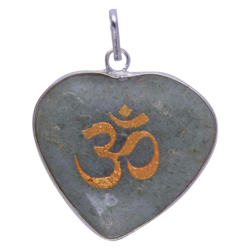 Grey Aventurine Border Pendant with Om Sign for Reiki Healing and Crystal Healing,Traditional Astrological Pendant for Women and Mens | Lucky Charm Positive Vibes Energy(KI_49) by Krishna Impex