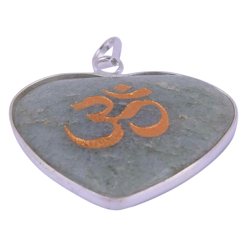 Grey Aventurine Border Pendant with Om Sign for Reiki Healing and Crystal Healing,Traditional Astrological Pendant for Women and Mens | Lucky Charm Positive Vibes Energy(KI_49) by Krishna Impex view 2