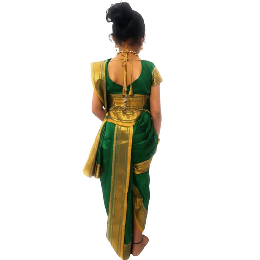 Mom and Me Peshwai Nauwari Saree for Kids (1–10 Years) Ready to Wear Maharashtrian Traditional Dress | Belgaon Silk with Cotton Lining | Stitched Blouse Included (Green, 8-9 Years) view 2