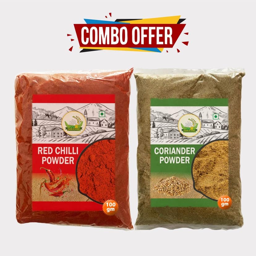 Coriander & Chilli Powder Combo 200gm (Pack of 2) by Arms Krishi Pure Spices - Natural Color & Authentic Taste.
