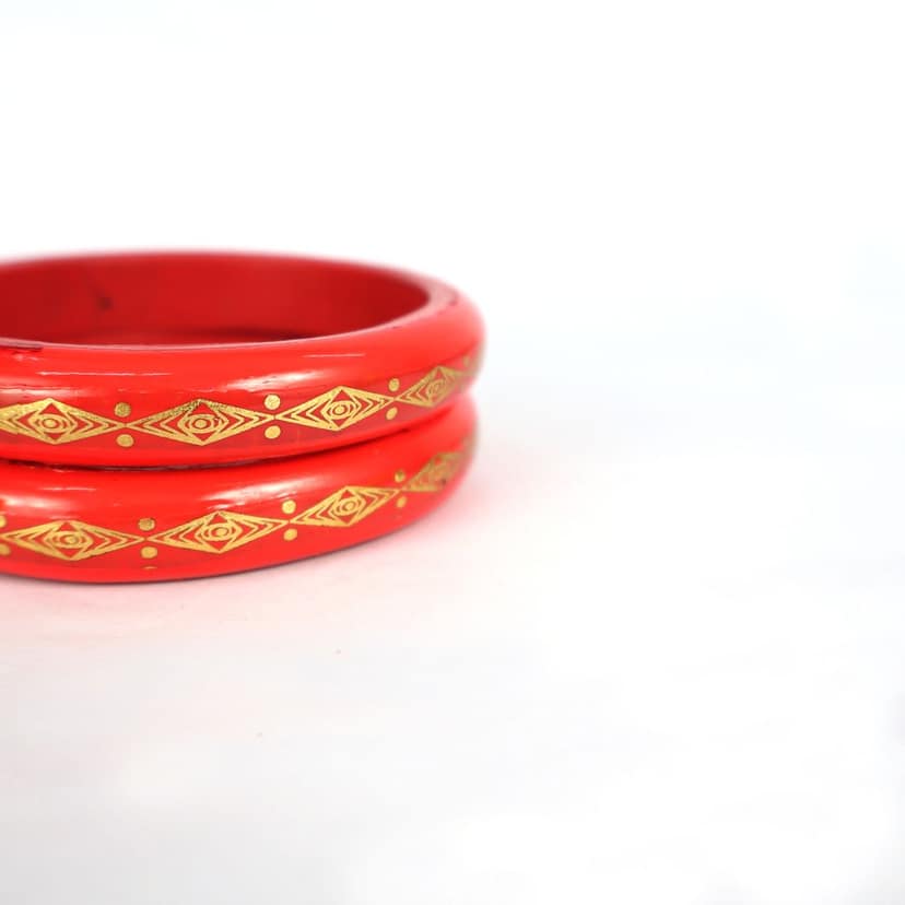 FHS Rajasthani Design Lac Bangles Set - Red view 4