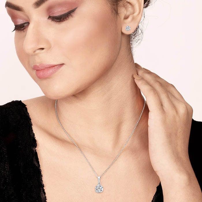 Silver Solitaire Dream 6 mm Earrings with 8 mm Pendant Set view 2