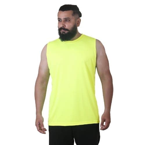 Men's Gym Sleeveless T-Shirt Neon Yellow - Drifit, Quick Dry Sports Tank Top, Sando Vest view 6