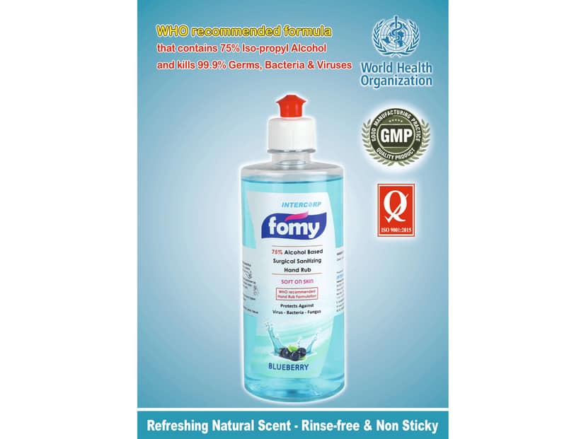 Intercorp Fomy 75% Isopropyl Alcohol-based Hand Rub Sanitizer and Disinfectant - 500ml (Blueberry) view 2