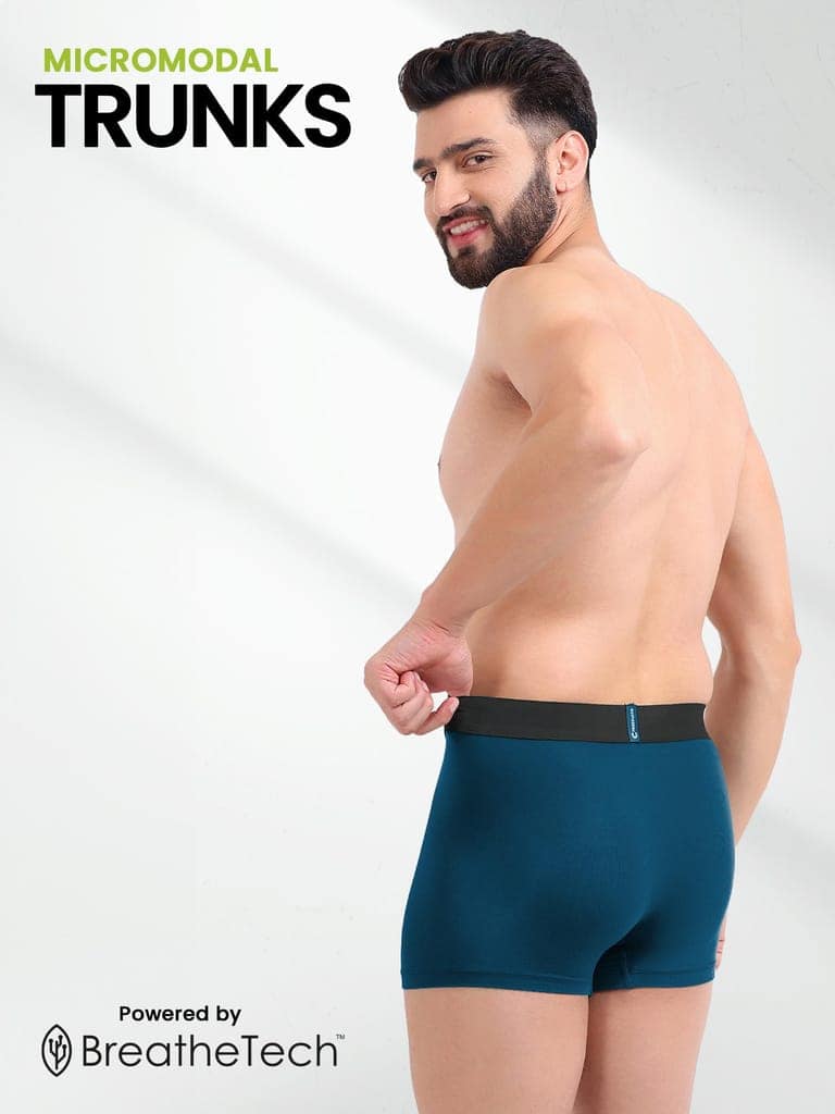 Freecultr Men's Underwear Anti Bacterial Micromodal Airsoft Trunk - Non Itch No Chaffing Sweat Proof - Pack of 2-Pot Black,Midnight Blue view 4