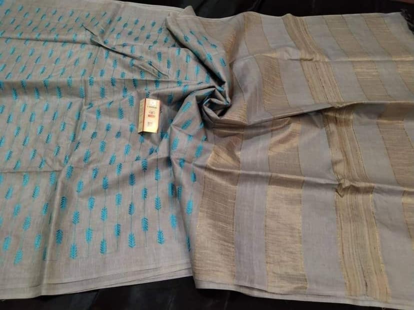 Silkmark Certified Eri Silk Embroidered Biege Saree with Blouse-9944