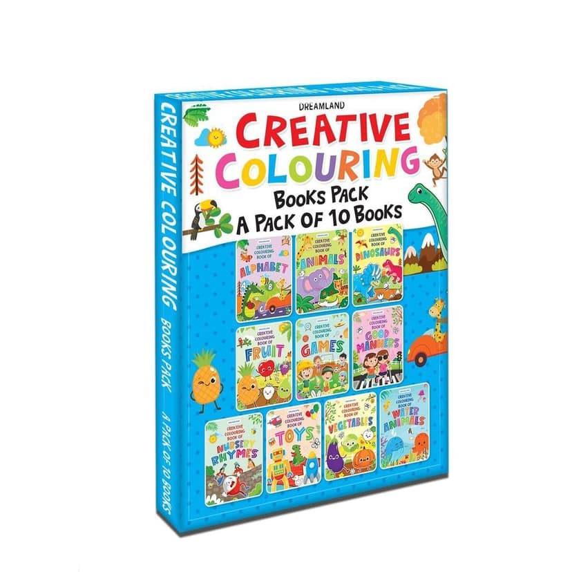 Creative Copy Colouring 10 Books Pack for Kids Age 1 -6 Years | 160 Pages Drawing and Painting Books | Alphabets, Vegetables, Fruits, Games, Toys, ... Water Animals, Good Manners, Nursery Rhymes [Paperback] Dreamland Publications view 2