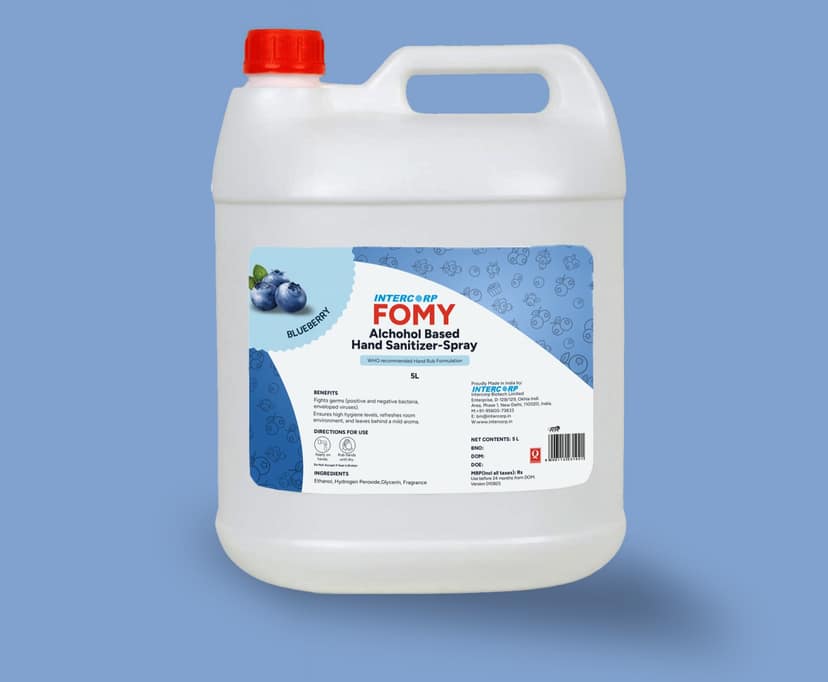 Intercorp Fomy 75% Isopropyl Alcohol-based Hand Rub Sanitizer and Disinfectant, Jumbo Saver Pack - 5 Litre (Blueberry)