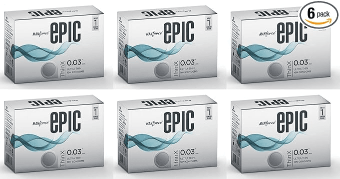 MANFORCE Epic Thinx Condoms for Men| Ultra Thin with 0.03 mm Thickness | 10 Count x 6 Condom (Set of 6 60 Sheets)
