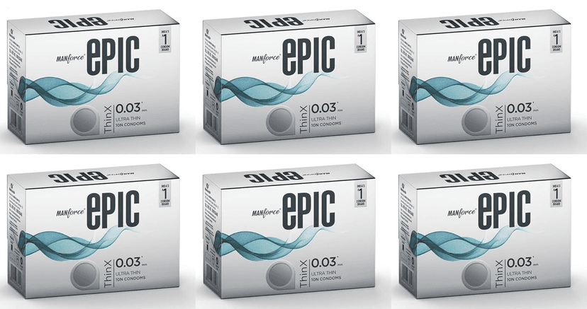 MANFORCE Epic Thinx Condoms for Men| Ultra Thin with 0.03 mm Thickness | 10 Count x 6 Condom (Set of 6 60 Sheets) view 2