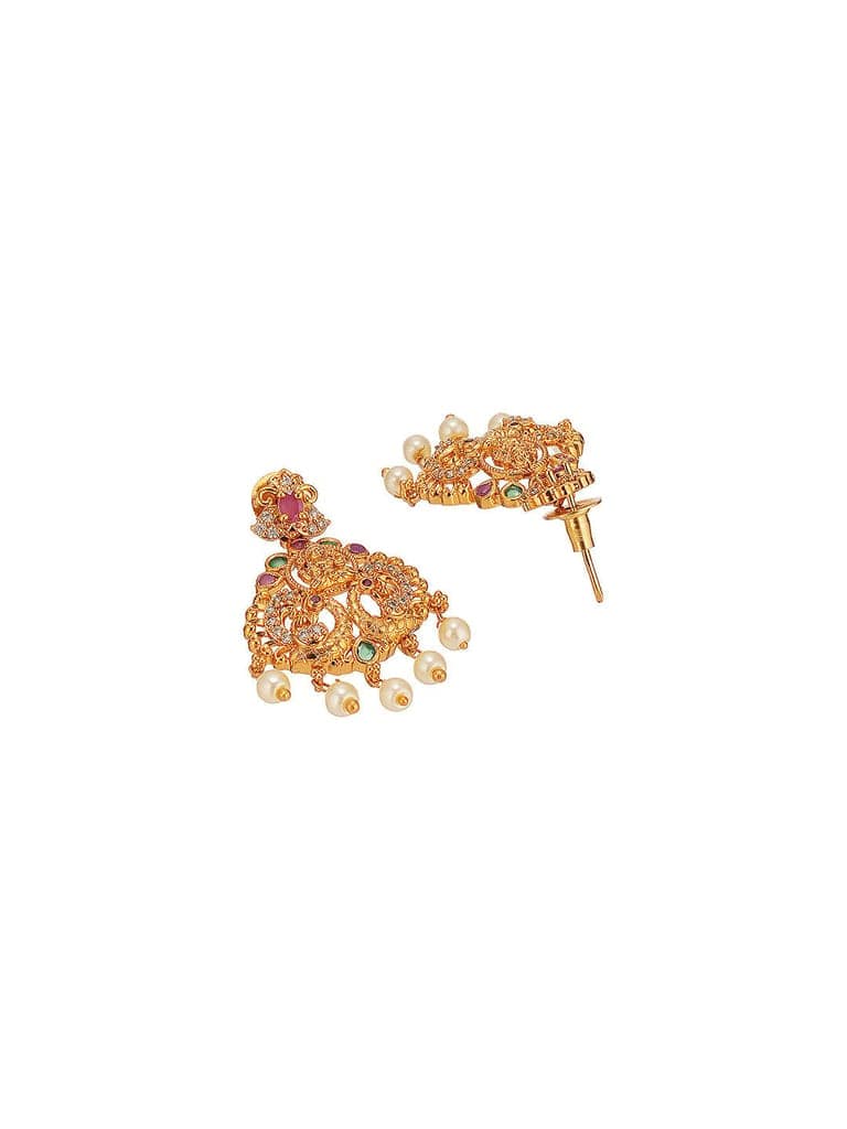 Combo Gold Plated White AD & Pearl Studded Temple Lakshmiji Bridal Jewellery Set view 10