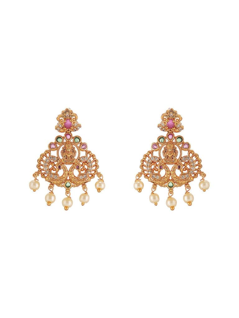 Combo Gold Plated White AD & Pearl Studded Temple Lakshmiji Bridal Jewellery Set view 6