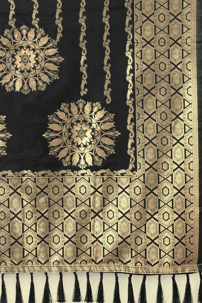 Women Black &amp; Gold Toned Jacquared Banarasi Dupatta view 4