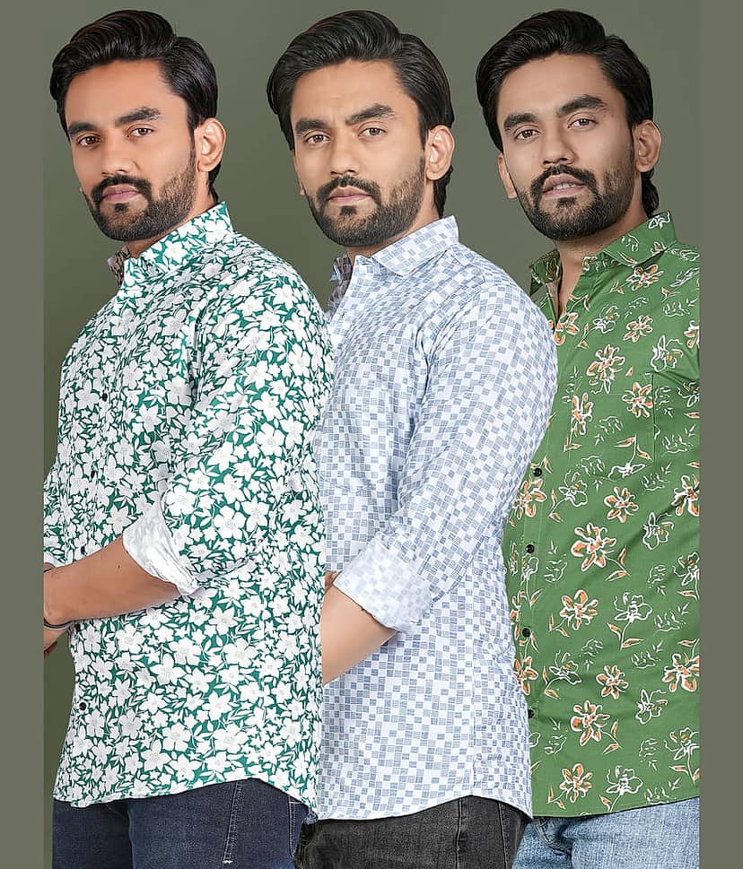 ADWYN PETER 100% Cotton Regular Fit Printed Full Sleeves Men's Casual Shirt - Multicolor 12 ( Pack of 3 )