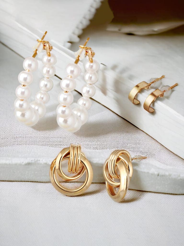 LUCKY JEWELLERY Fashion 6 Pairs Combo Set Of Latest Earrings Celebrity Inspired Stylish Trendy Gold Plated Stone Pearl Stud Tops, Hoops Earing Chain Link Earring for Women & Girls (175-CHEX-1159-6) view 5