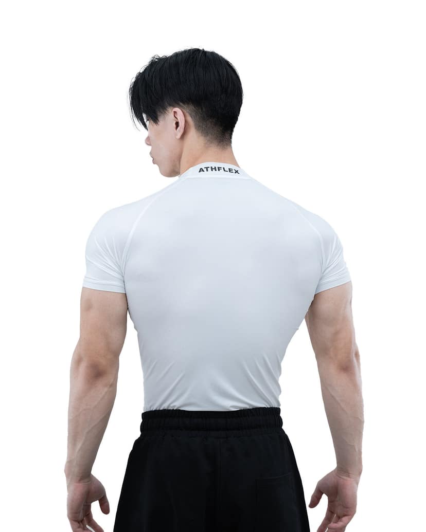 Athflex Men's High-Neck Compression T-Shirt - Nylon Spandex Blend, Moisture-Wicking, 4-Way Stretch, and Muscle Support Sportswear for Workout,Fitness & GYM - white/M view 2