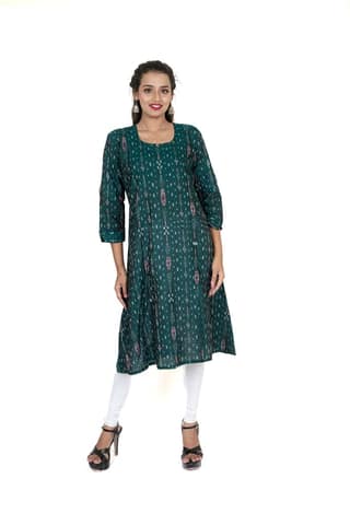 GHL GUENDICHA HAAT Sambalpuri Certified Handloom Women's Pure Cotton Round Neck Long Kurta