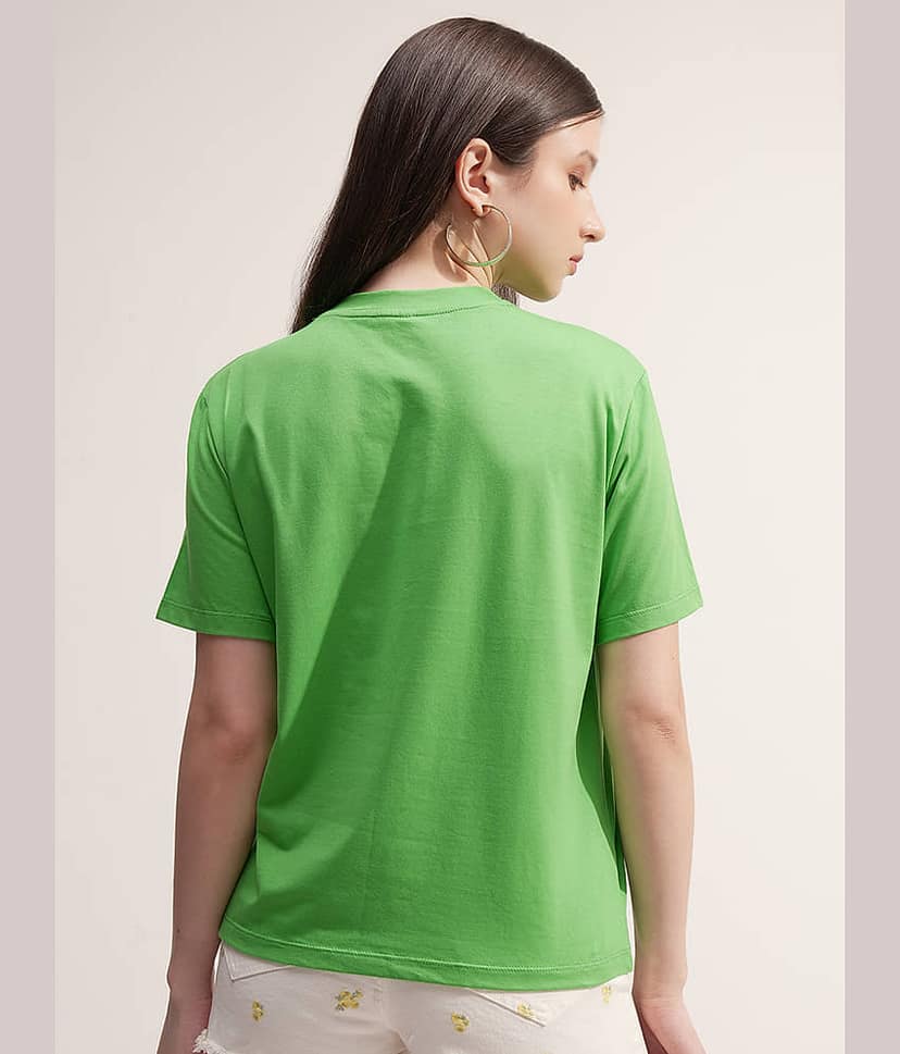 Tokyo Talkies Women Cotton Blend Regular Fit Round Neck T-Shirt ( Green ) view 3