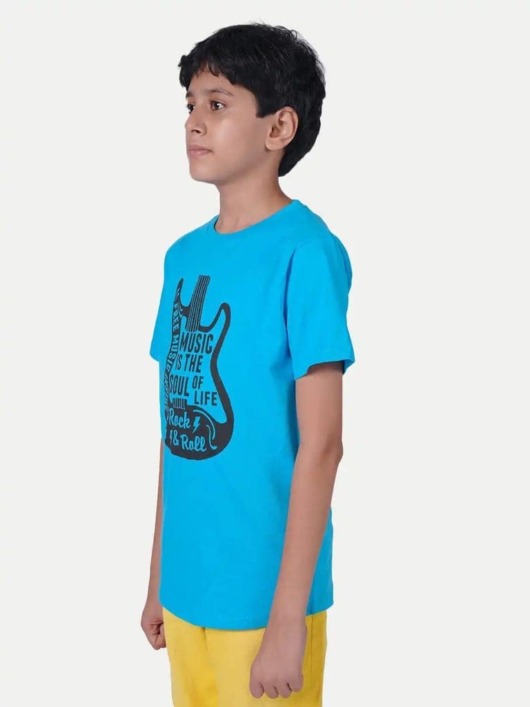 Boys Aqua Printed Guitar Tshirt view 2