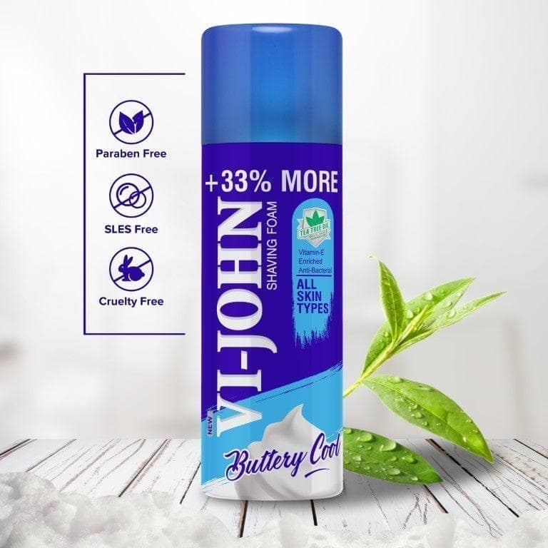 VI-JOHN Shaving Foam For All Skin Types With Tea Tree Oil, Menthol, Vitamin E & Anti Bacterial Formula (Pack Of 2 - 800 G) view 4