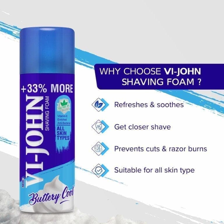 VI-JOHN Shaving Foam For All Skin Types With Tea Tree Oil, Menthol, Vitamin E & Anti Bacterial Formula (Pack Of 2 - 800 G) view 5