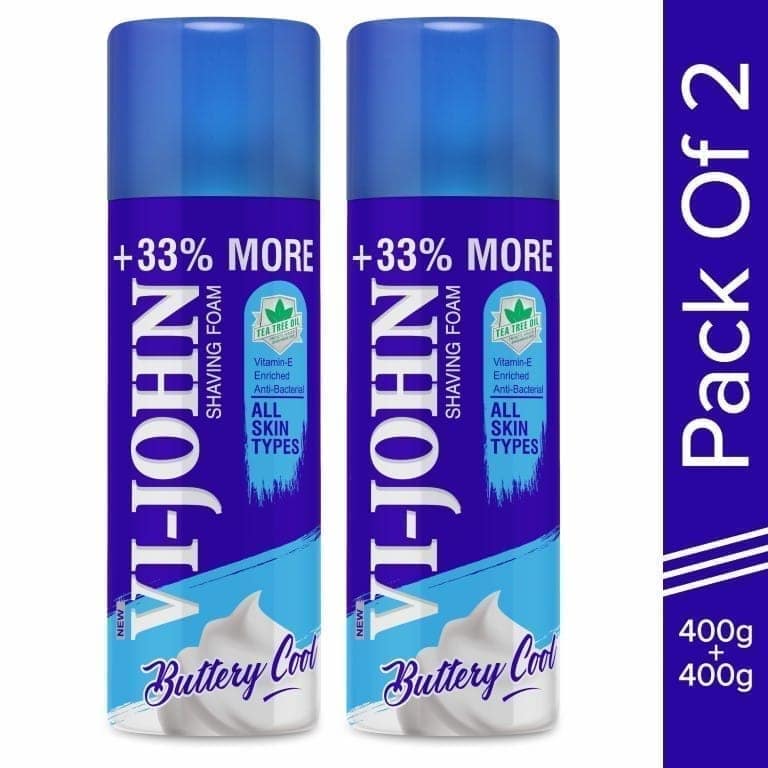 VI-JOHN Shaving Foam For All Skin Types With Tea Tree Oil, Menthol, Vitamin E & Anti Bacterial Formula (Pack Of 2 - 800 G) view 6