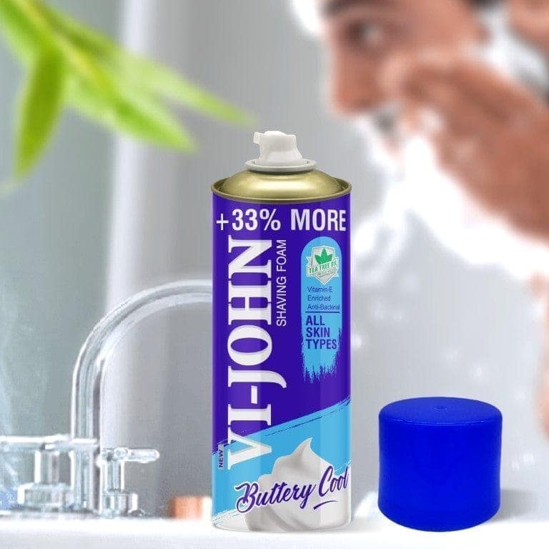 VI-JOHN Shaving Foam For All Skin Types With Tea Tree Oil, Menthol, Vitamin E & Anti Bacterial Formula (Pack Of 2 - 800 G) view 7