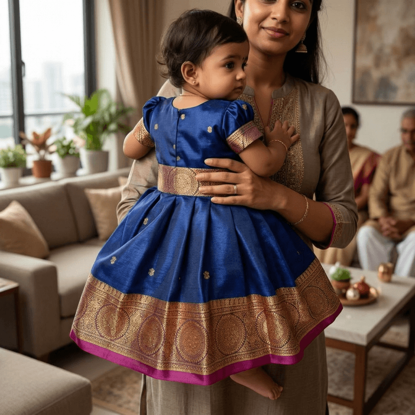 Mom and Me Satin Frock (in, Age, 12 Months, 18 Months, Regular, Navy Blue) view 3