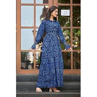 SARINKU Gown Crepe Fabric Dress for Women Stylish Ethnic Gown Long One Piece for Girls and Women view 2