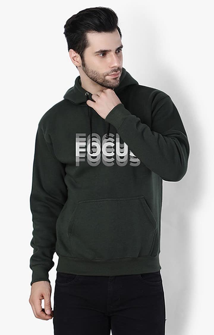 Men's Green Fleece Printed Hoodies