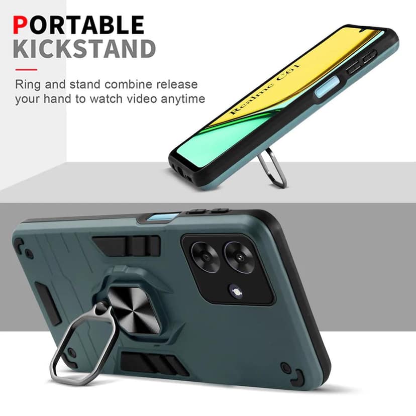 Mobile Cover for Realme C61 | Realme Narzo N61 Shock Proof Armor Back Case (Hybrid PC + TPU) with Ring Holder and Kick stand view 5