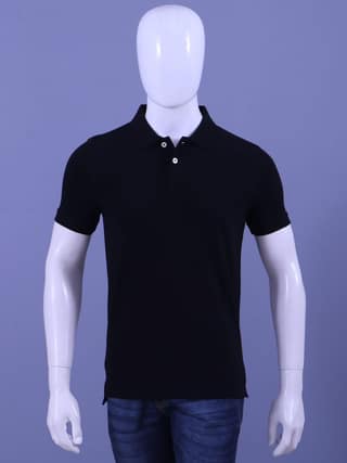 Men's Black Enzyme Finish Solid Polo T-Shirt