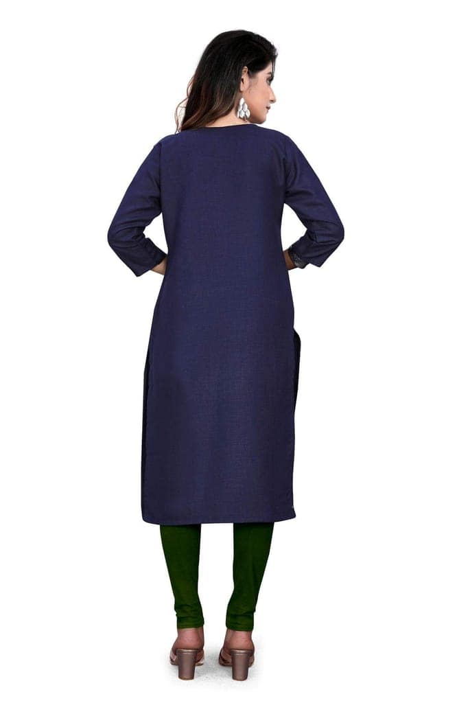 STYLEOO Ruby Slub 3/4 Sleeves Embroidered Kurti for Women's (M, L, XL, XXL Dark Blue) view 4