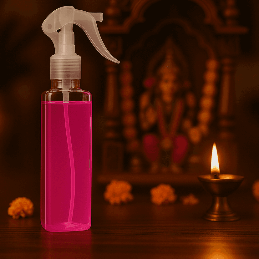 Serene Rose Puja Air Freshener – Alcohol-Free, Long-Lasting Sacred Mist - Krishna ji - Ganesh ji - Navratri