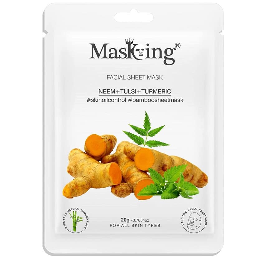 MasKing Bamboo Facial Sheet Mask of Neem, Tulsi & Turmeric for Skin Oil Control Ideal for Women & Men, 20ml each (Pack of 2) view 3