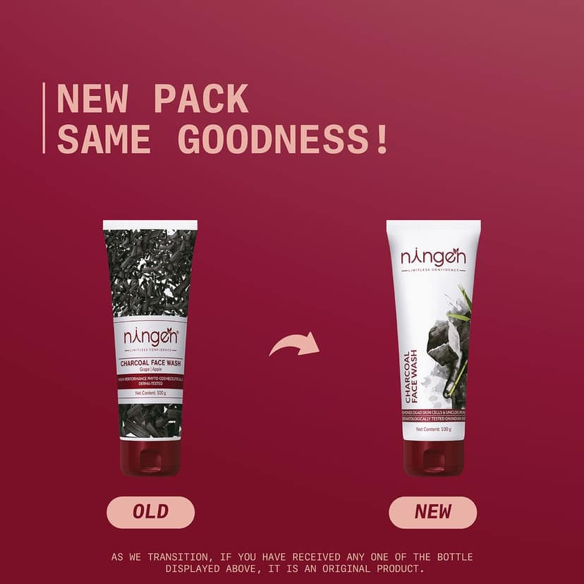 Ningen Charcoal Face Wash I Goodness of Grapes and apple I Dermatologically Tested, Paraben Free I Wards Off Skin Impurities, Anti Pollution I 120g, White view 3