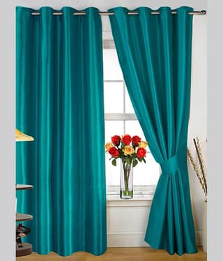 N2C Home Solid Semi-Transparent Eyelet Curtain 7 ft ( Pack of 2 ) - Sea Green